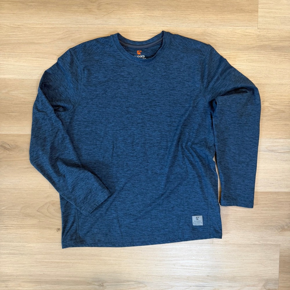 Rugged Elements Men's Blue Long Sleeve Sueded Crew Neck Shirt, Size Medium